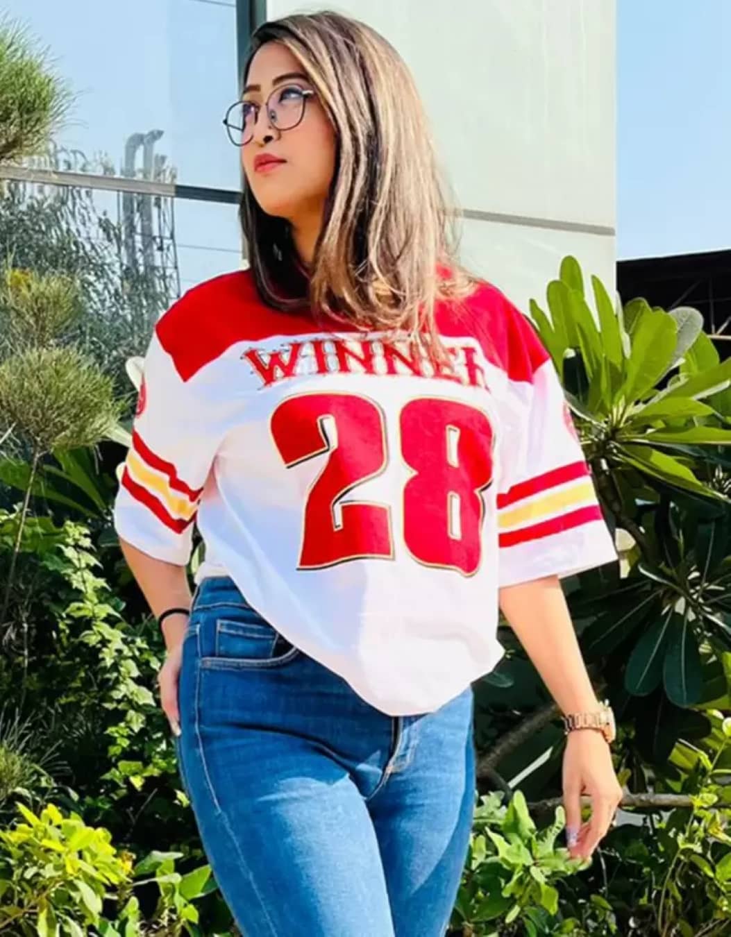 JUNEBERRY Women Cotton Printed Oversized Fit V-Neck T-Shirt ( White )