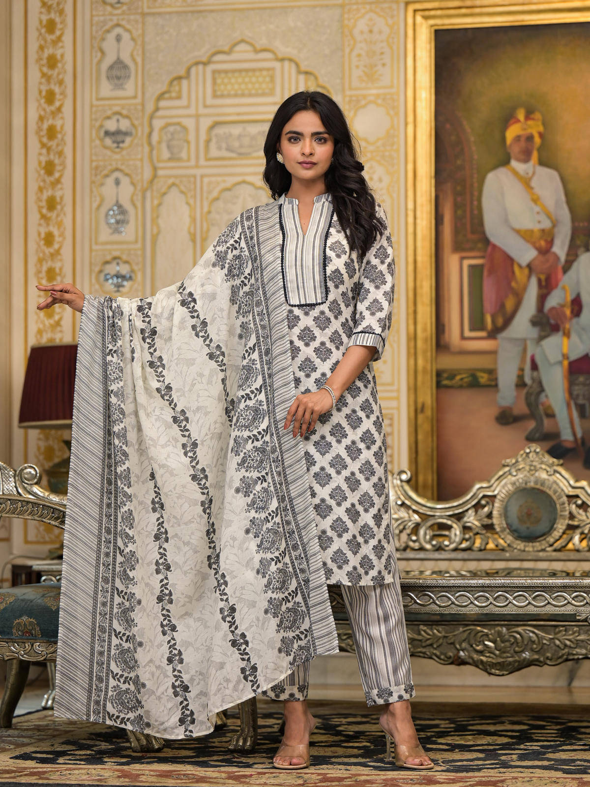 Juniper Cotton Printed Kurti With Pants Women's Stitched Salwar Suit - White ( Pack of 3 ) Juniper Cotton Printed Kurti With Pants Women's Stitched Salwar Suit - White ( Pack of 3 )