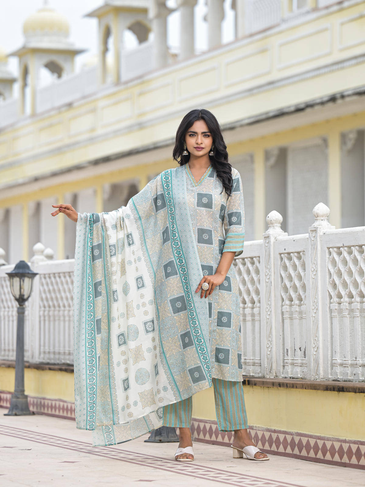 Juniper Cotton Printed Kurti With Pants Women's Stitched Salwar Suit - Blue ( Pack of 3 ) Juniper Cotton Printed Kurti With Pants Women's Stitched Salwar Suit - Blue ( Pack of 3 )