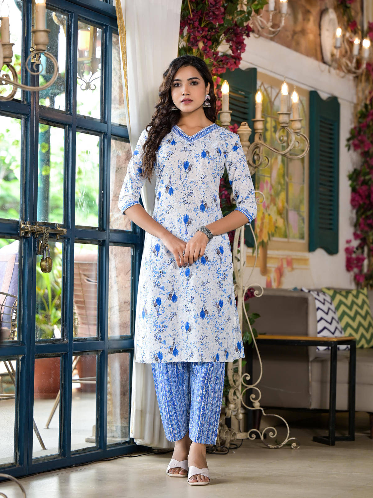 Juniper Cotton Printed Kurti With Pants Women's Stitched Salwar Suit - Blue ( Pack of 2 ) Juniper Cotton Printed Kurti With Pants Women's Stitched Salwar Suit - Blue ( Pack of 2 )