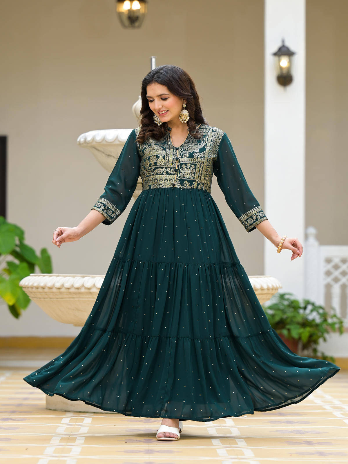 Juniper Women Georgette Printed A-line Dress ( Green ) Juniper Women Georgette Printed A-line Dress ( Green )