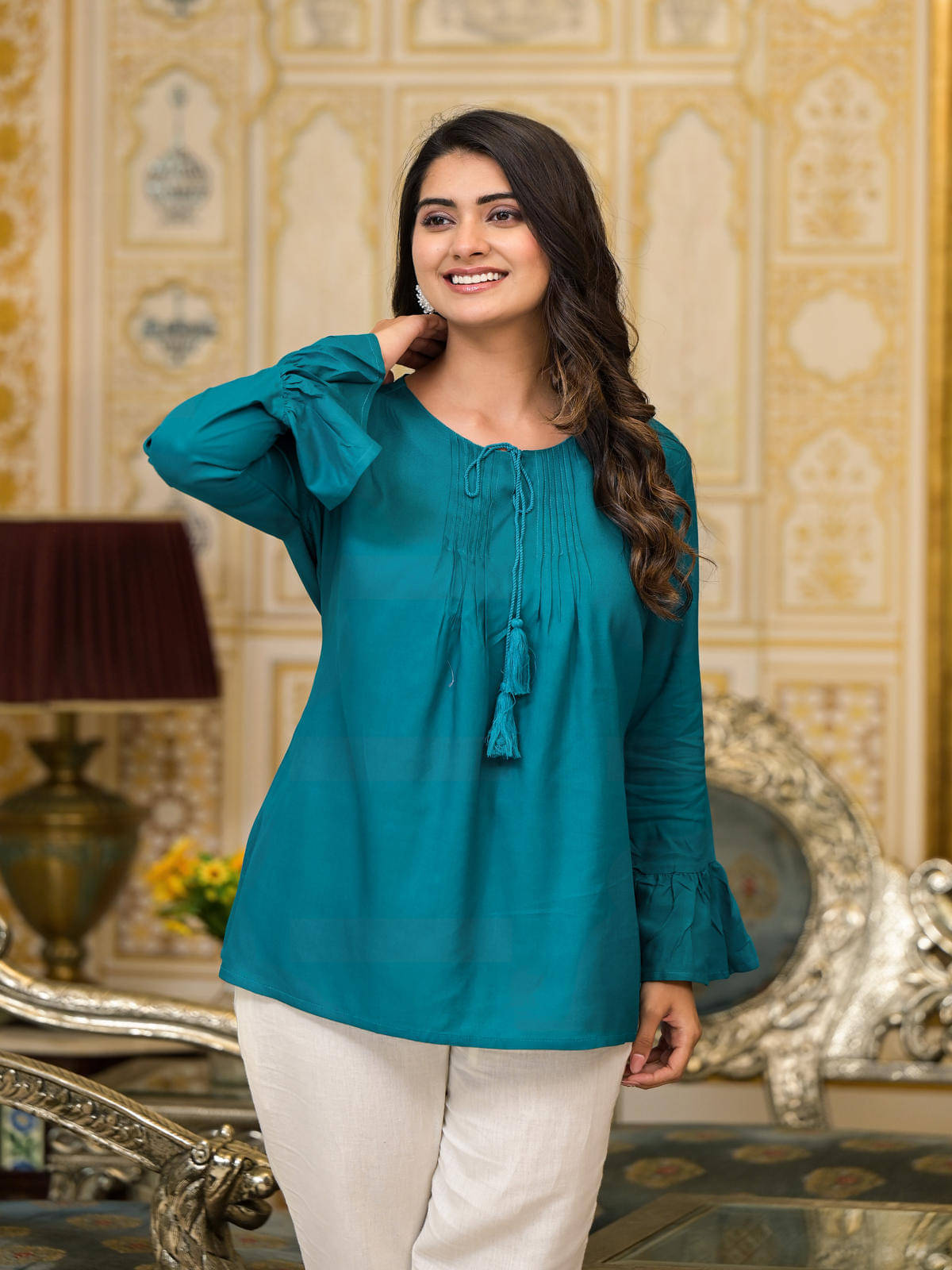     			Juniper Women's Rayon Regular Top ( Green )