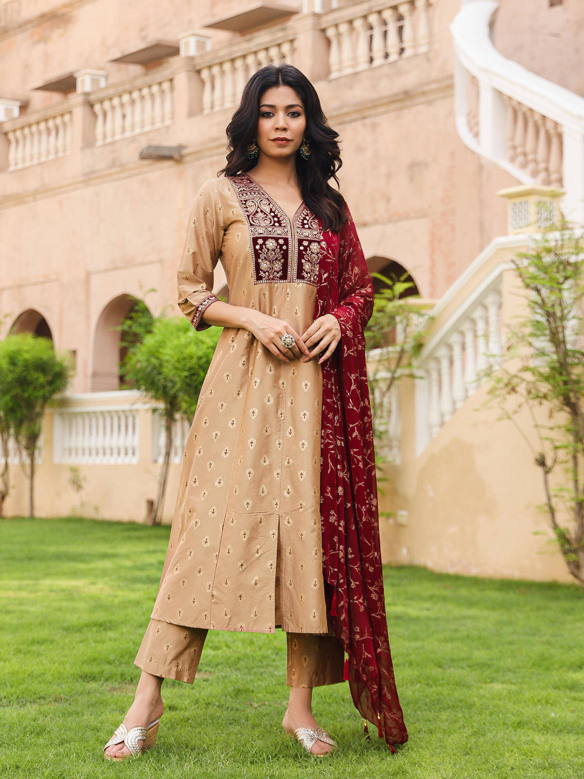 Juniper Polyester Printed Kurti With Pants Women's Stitched Salwar Suit - Gold ( Pack of 3 ) Juniper Polyester Printed Kurti With Pants Women's Stitched Salwar Suit - Gold ( Pack of 3 )