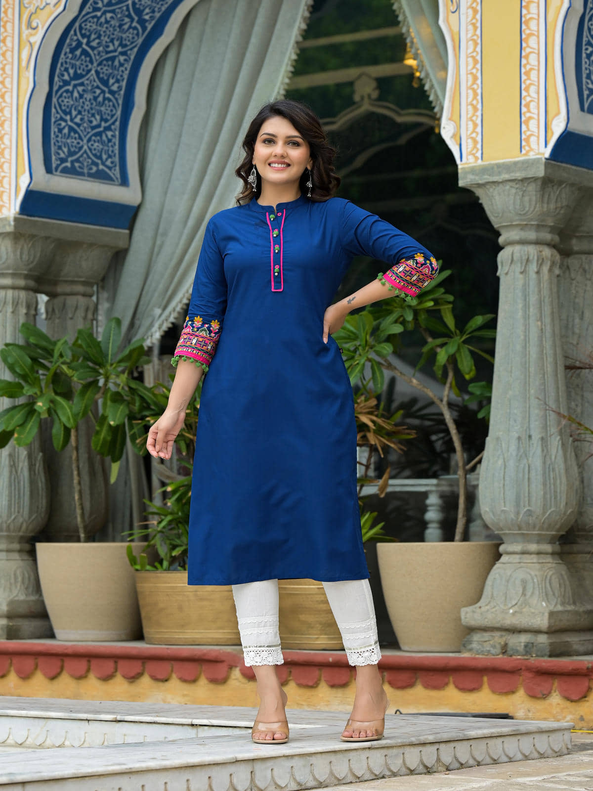 Juniper Rayon Embroidered Straight Women's Kurti - Blue ( Pack of 1 ) - Kurtis, Tunics | Buy online on ZillyBuy