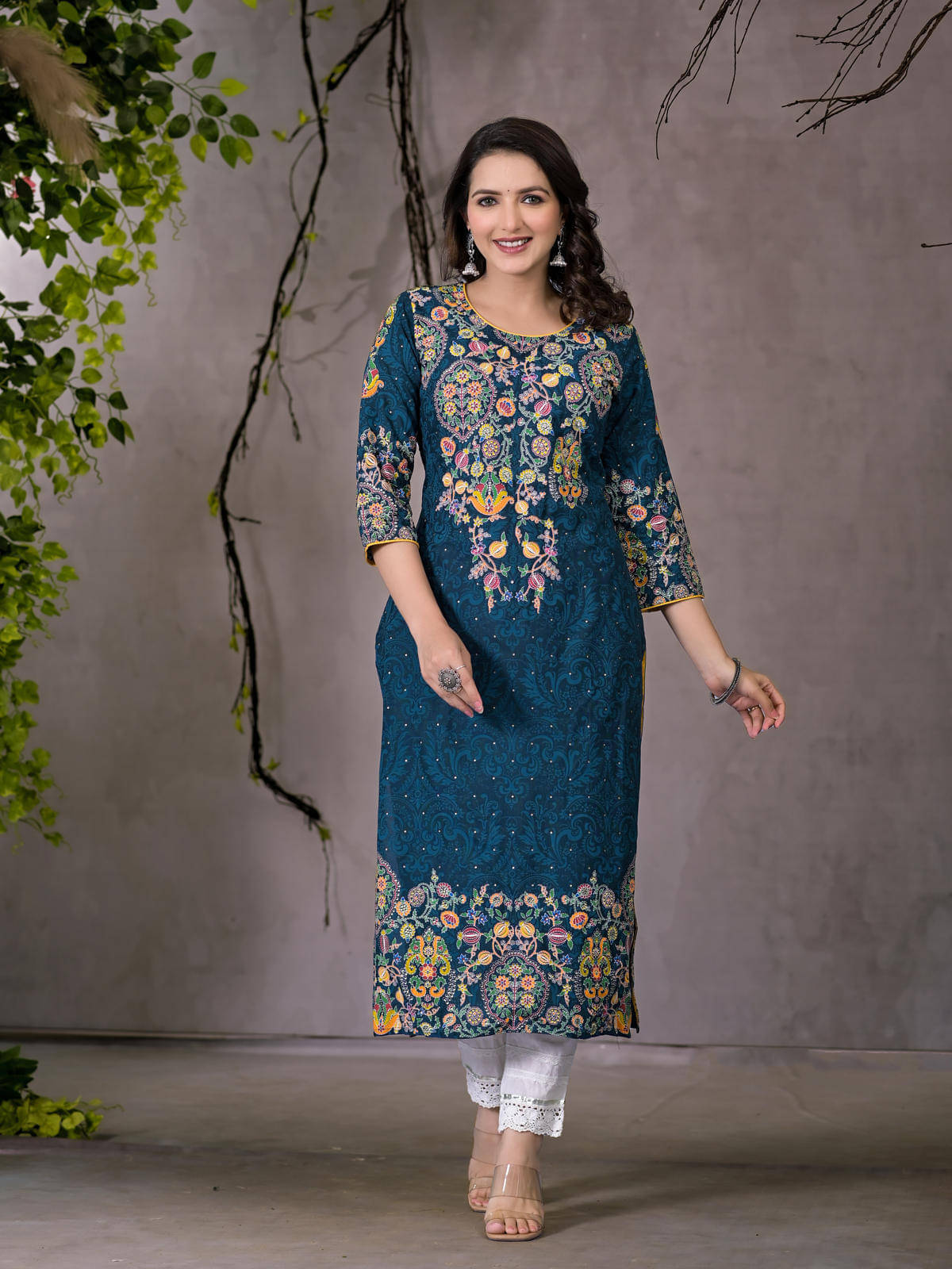 Juniper Rayon Embroidered Straight Women's Kurti - Navy Blue ( Pack of 1 ) Juniper Rayon Embroidered Straight Women's Kurti - Navy Blue ( Pack of 1 )
