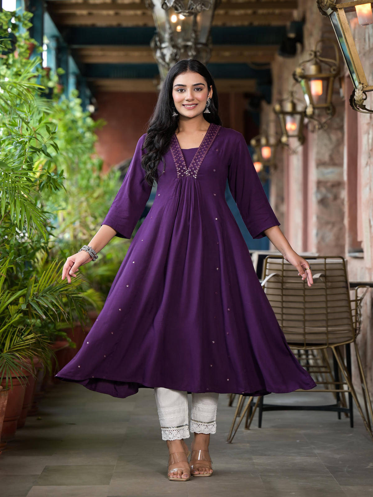 Juniper Rayon Solid Flared Women's Kurti - PURPLE ( Pack of 1 ) Juniper Rayon Solid Flared Women's Kurti - PURPLE ( Pack of 1 )