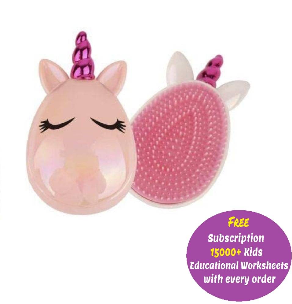     			Kidsaholic Plastic Unicorn Hair Brush for Kids and Adults (Pack of 2)(Free subscription of kids Educational worksheets)
