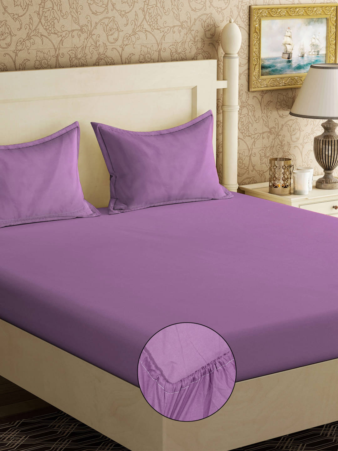     			Klotthe Poly Cotton 1 Double Bedsheet with 2 Pillow Covers ( Purple )