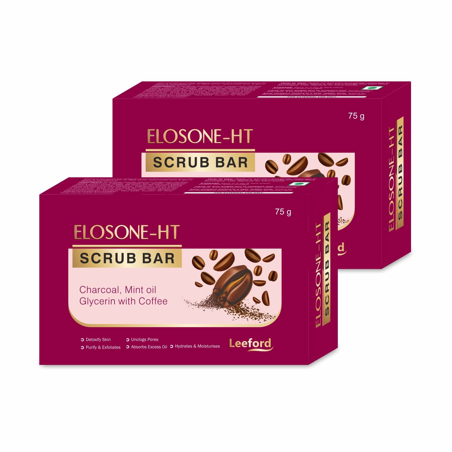     			Leeford Elosone-HT Scrub Tan Removal Scrub Soap for bathing with Charcoal 75g (Pack of 2)