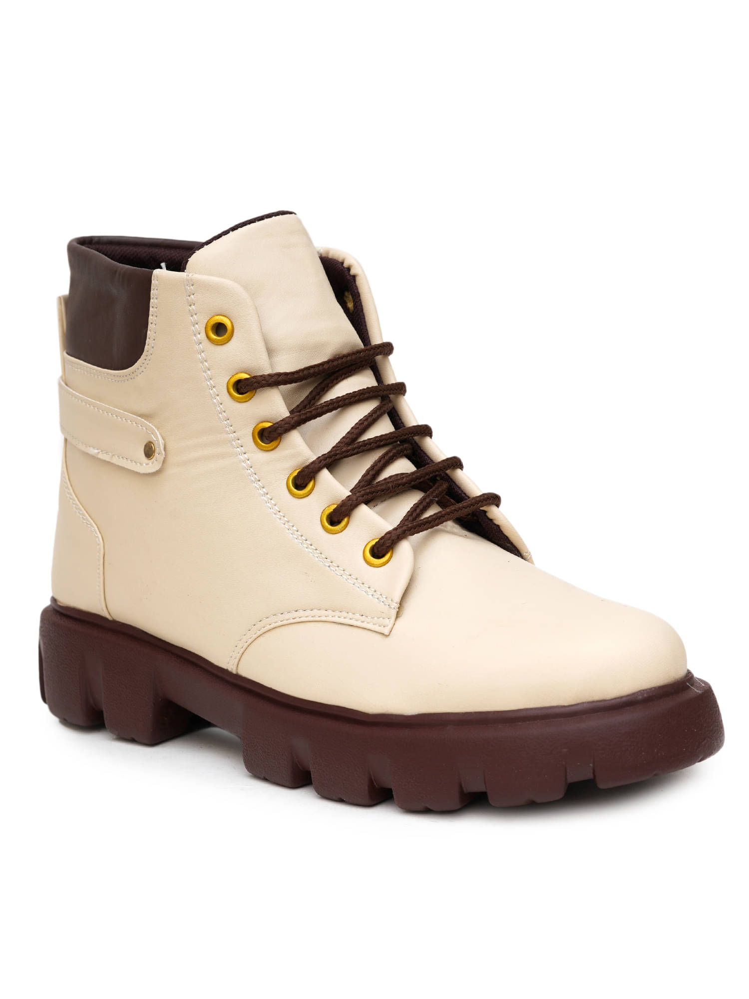 PLANET WALK Cream Women's Ankle Length Boots PLANET WALK Cream Women's Ankle Length Boots