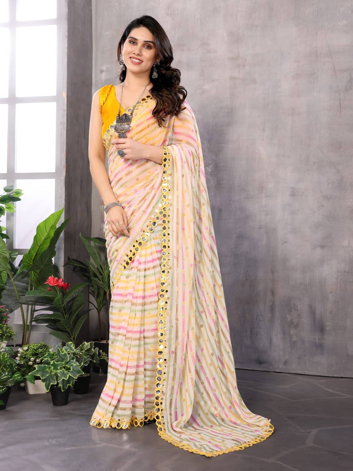     			BLEESBURY Georgette Printed Saree With Unstitched Blouse Piece ( Cream )