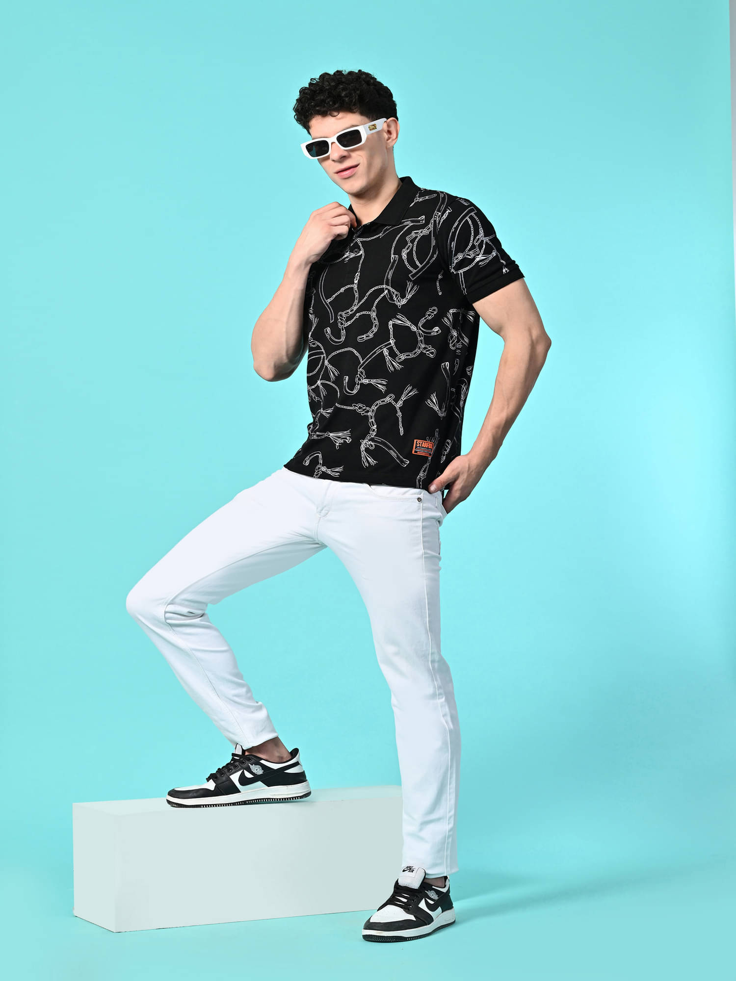     			STARFOX Pack of 1 Cotton Regular Fit Printed Half Sleeves Men's Polo T Shirt ( Black )