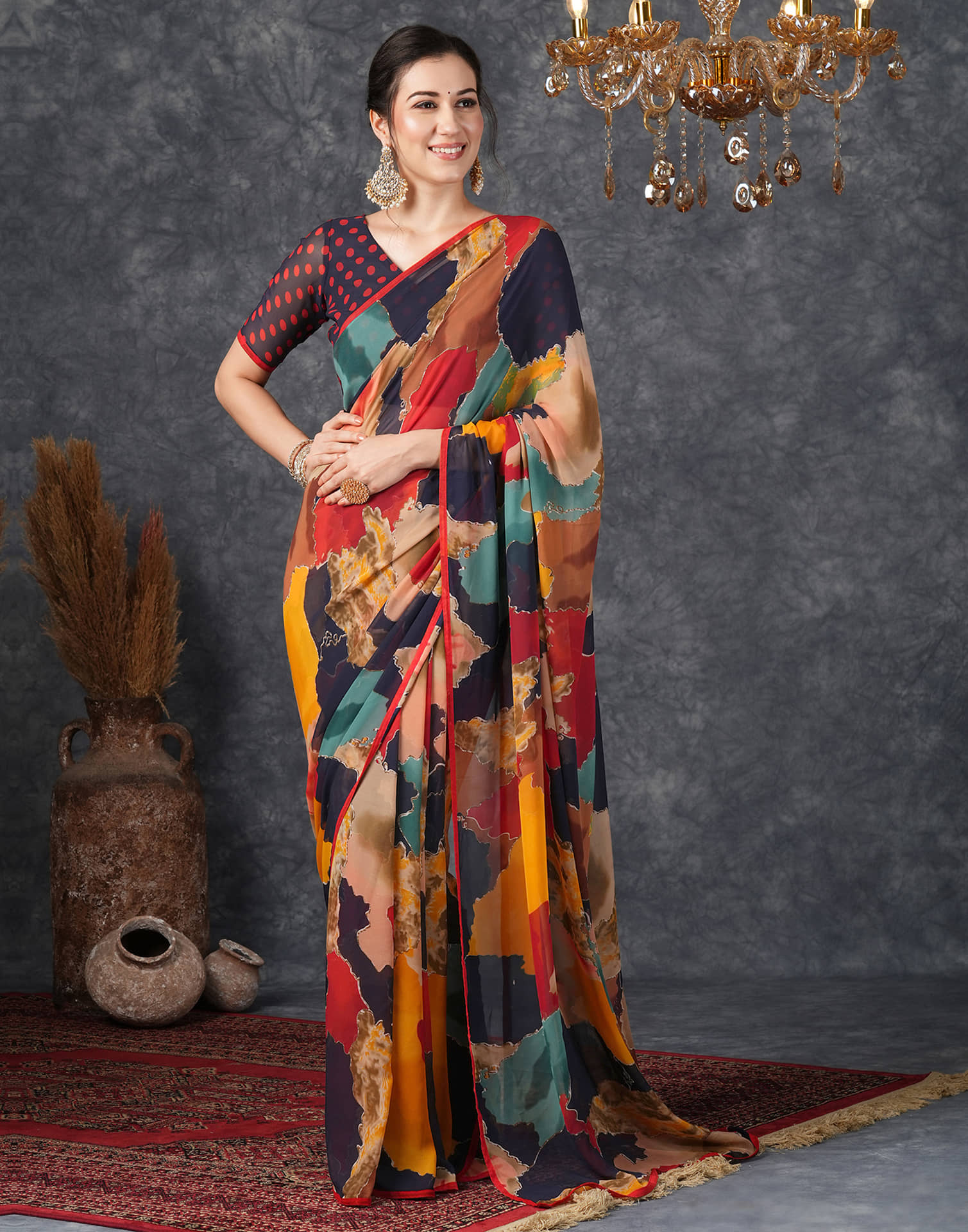 Samah Georgette Self Design Saree With Unstitched Blouse Piece ( Green ) - Sarees | Buy online on ZillyBuy