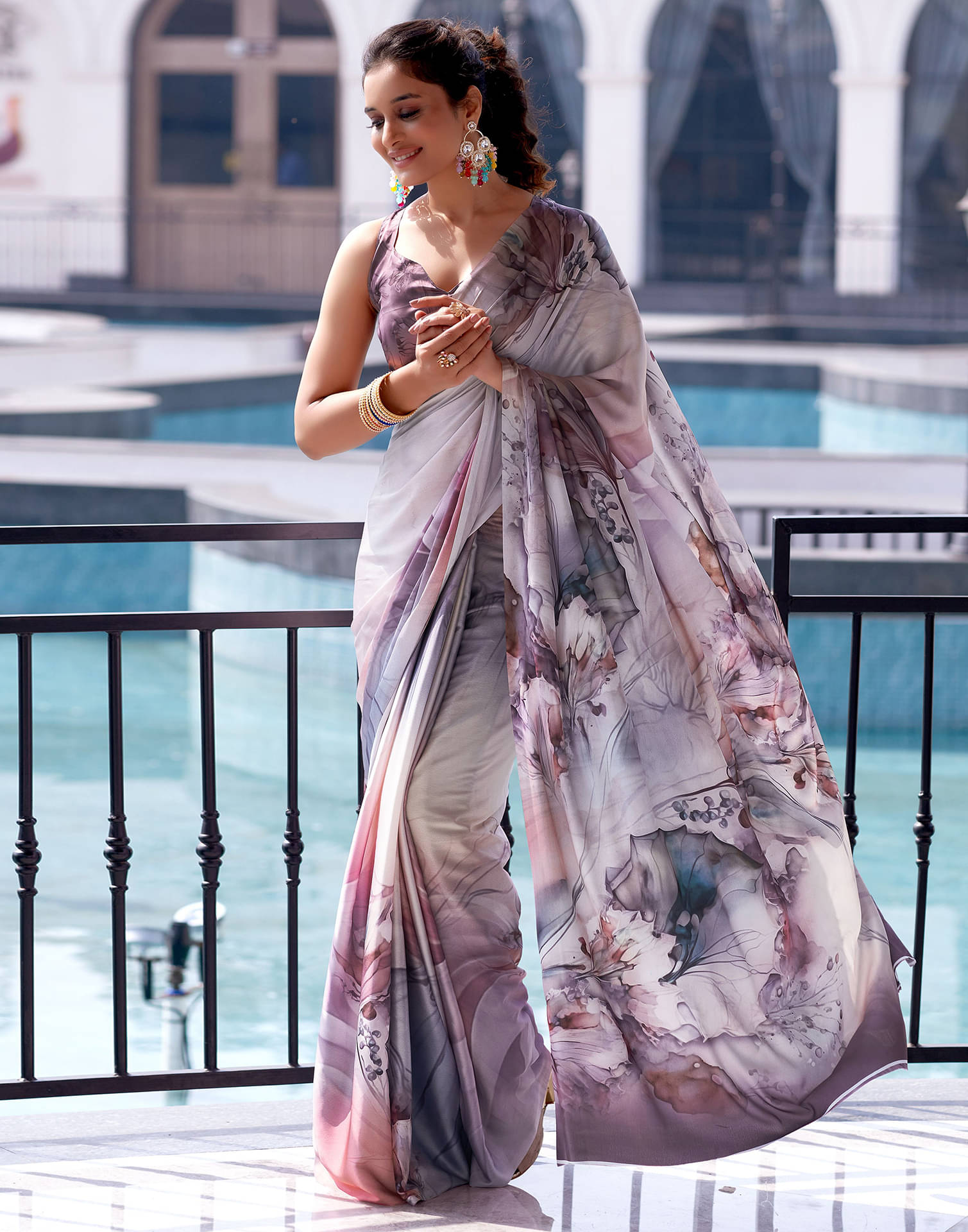 Samah Satin Printed Saree With Unstitched Blouse Piece ( Mauve )     			Samah Satin Printed Saree With Unstitched Blouse Piece ( Mauve )