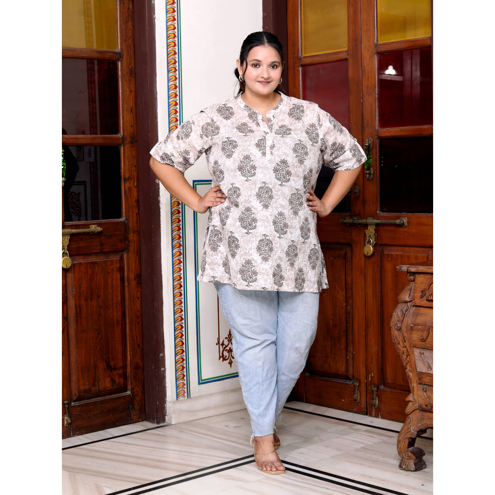 Swasti Women's Cotton Tunic ( Beige )