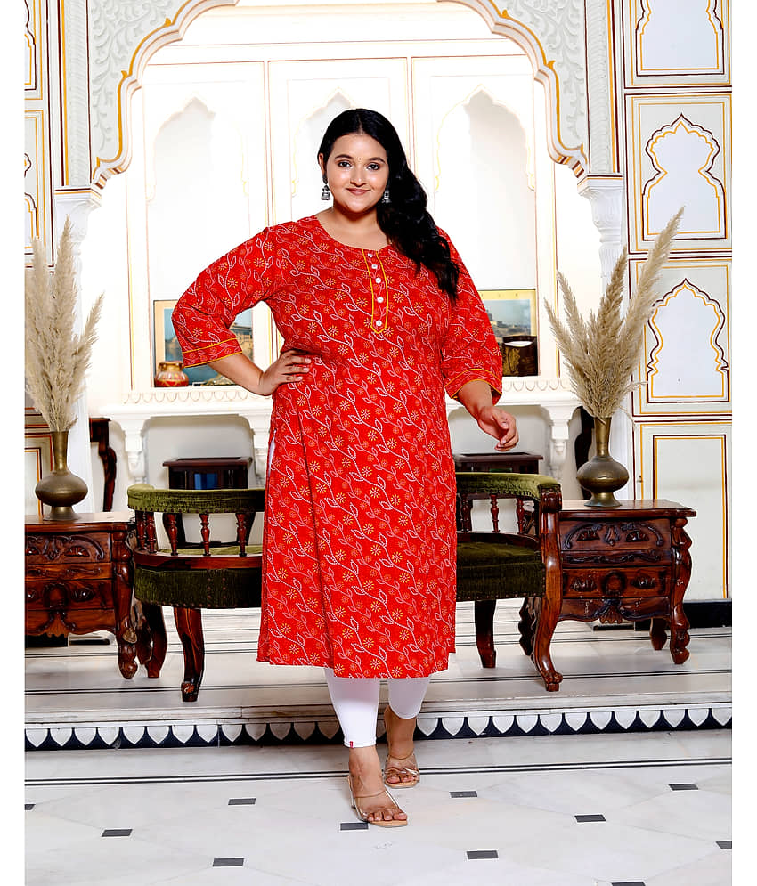 Swasti Cotton Printed Straight Women's Kurti - Red ( Pack of 1 ) - Kurtis, Tunics | Buy online on ZillyBuy