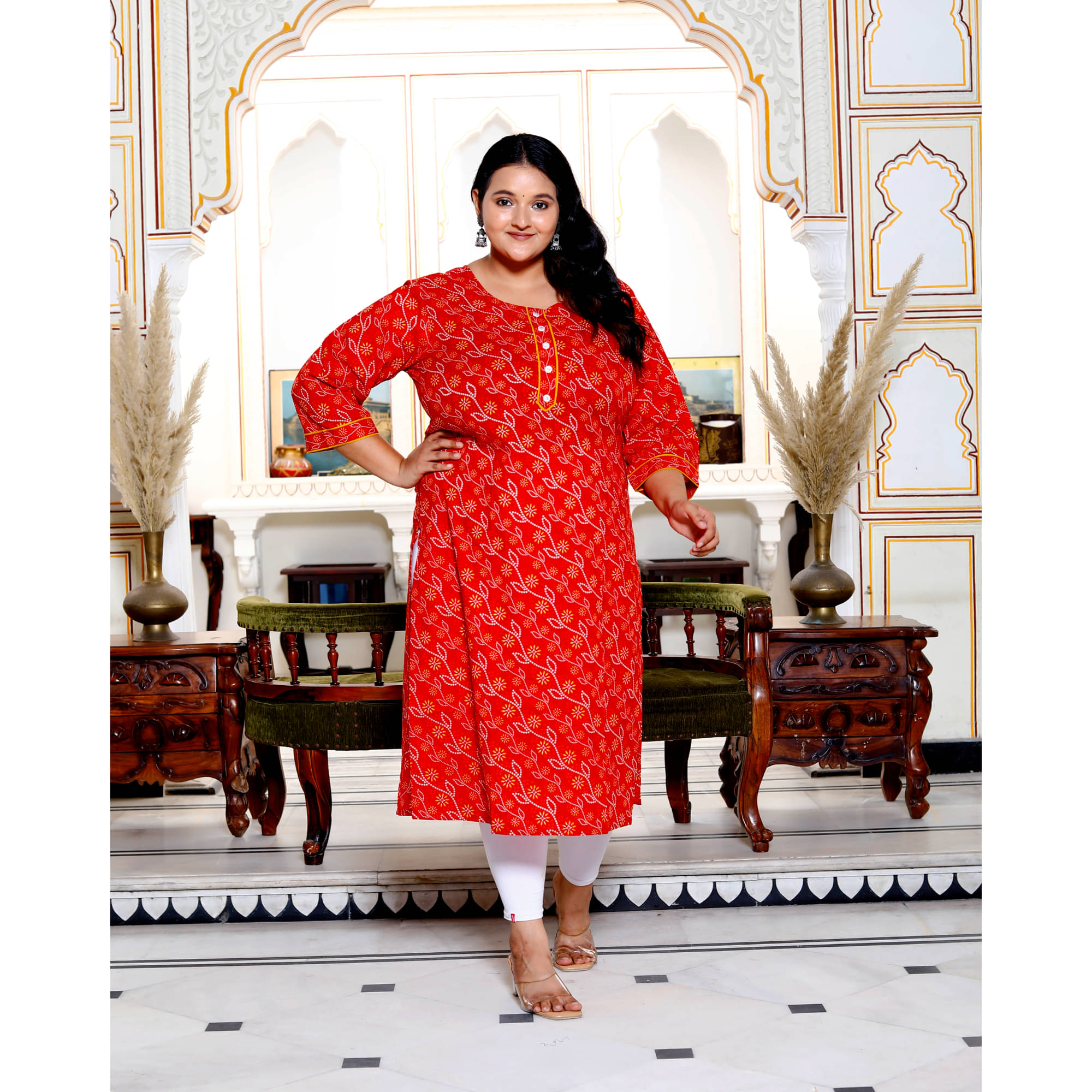     			Swasti Cotton Printed Straight Women's Kurti - Red ( Pack of 1 )