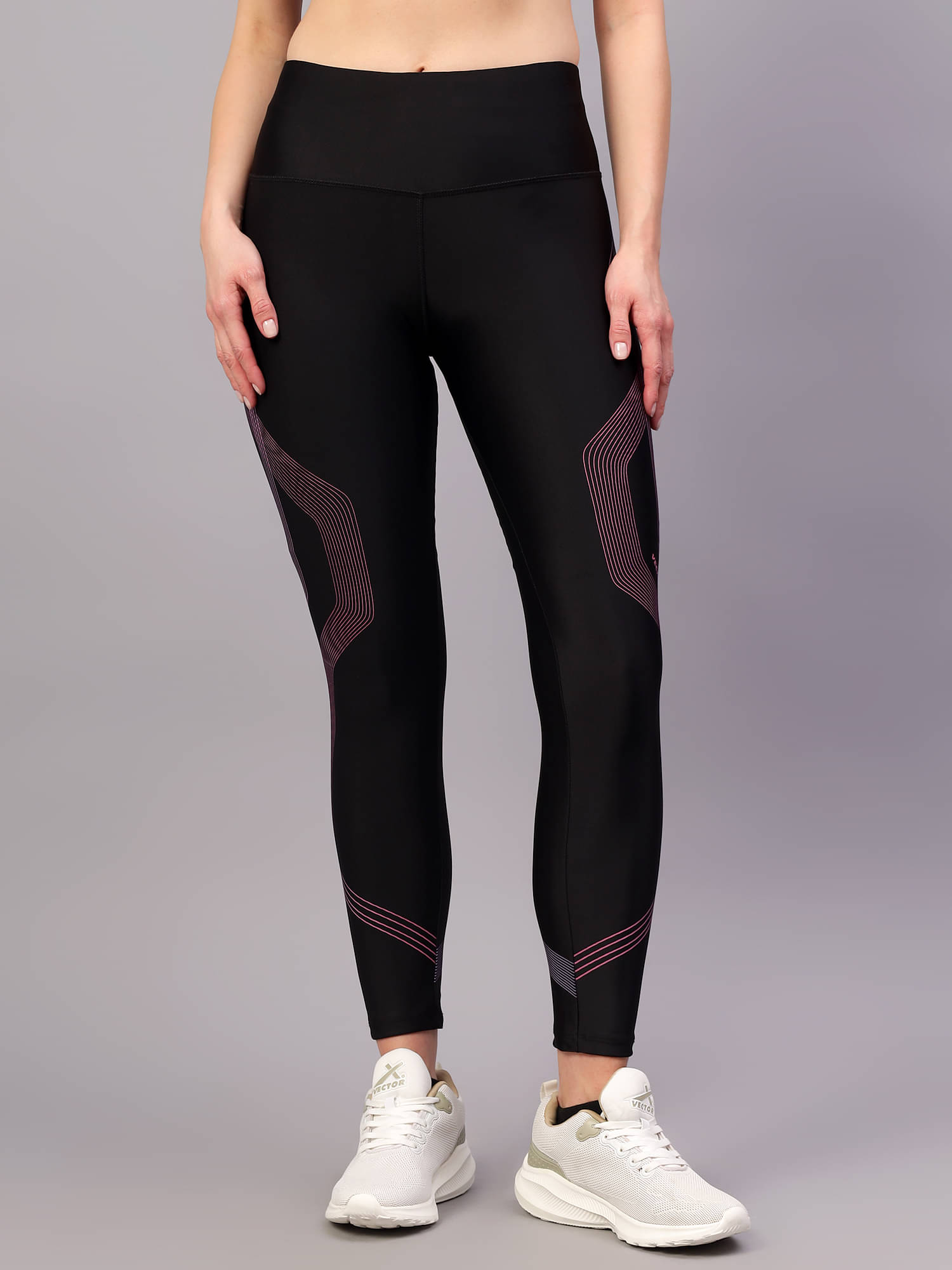    			Vector X Black Polyester Stripes Tights - Single
