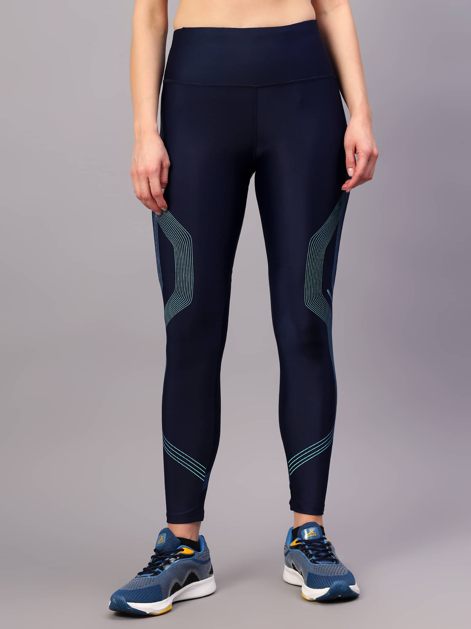     			Vector X Navy Polyester Solid Tights - Single