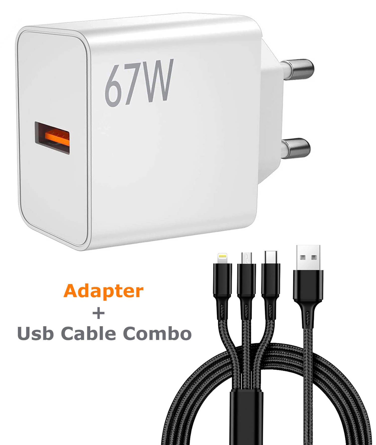 Vertical9 3-in-1 3AMP Charging cable with 67Watt Fast Charger Combo 1 Vertical9 3-in-1 3AMP Charging cable with 67Watt Fast Charger Combo 1