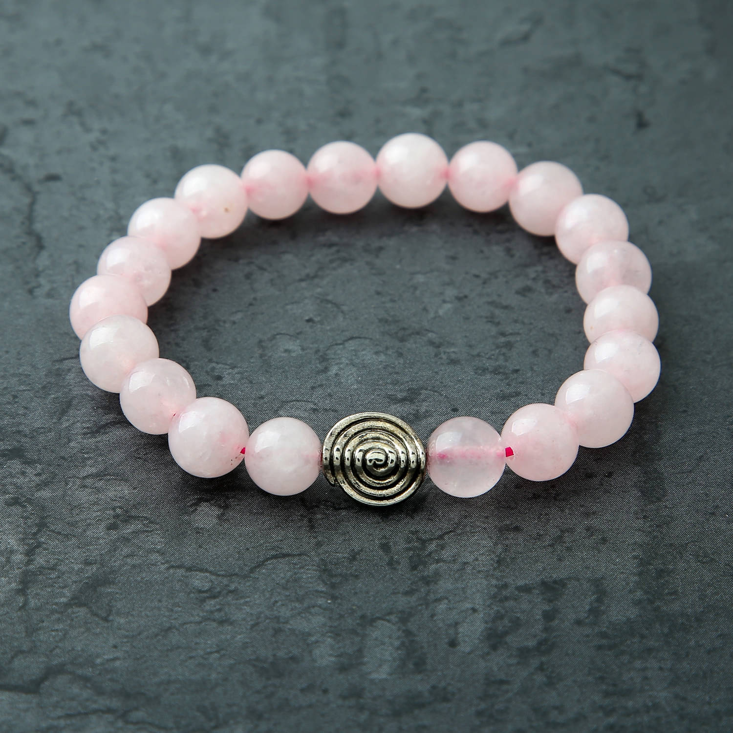     			Yogii Premium Rose Quartz 8 Mm beads Stretchable Bracelet With Rose Quartz Heart