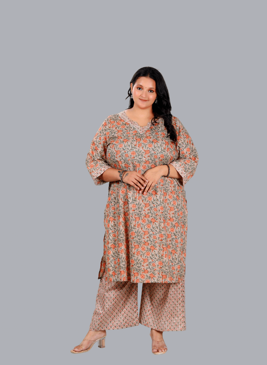     			miravan Cotton Printed Kurti With Palazzo Women's Stitched Salwar Suit - Brown ( Pack of 1 )