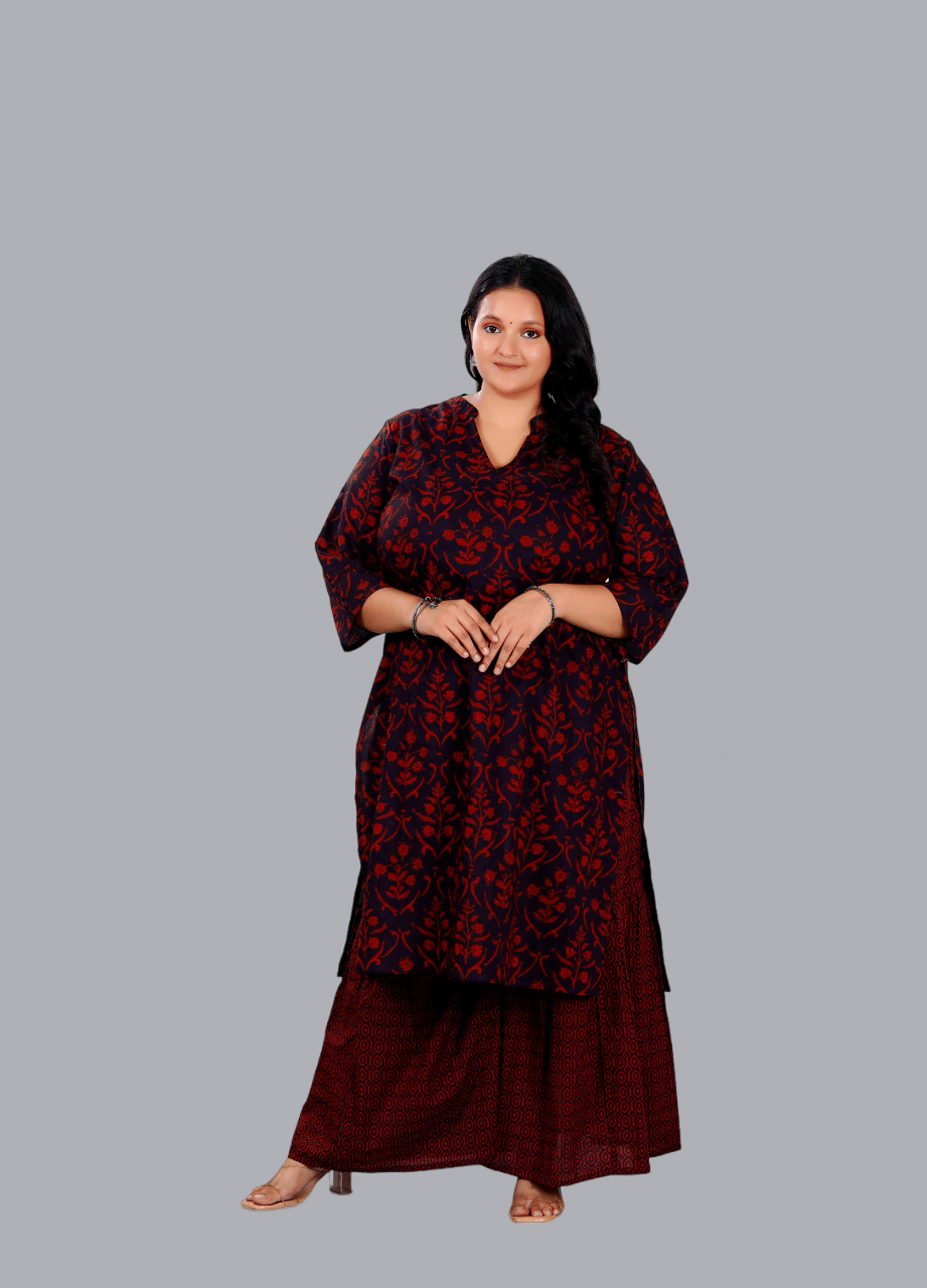 miravan Cotton Printed Kurti With Sharara And Gharara Women's Stitched Salwar Suit - Maroon ( Pack of 1 ) miravan Cotton Printed Kurti With Sharara And Gharara Women's Stitched Salwar Suit - Maroon ( Pack of 1 )
