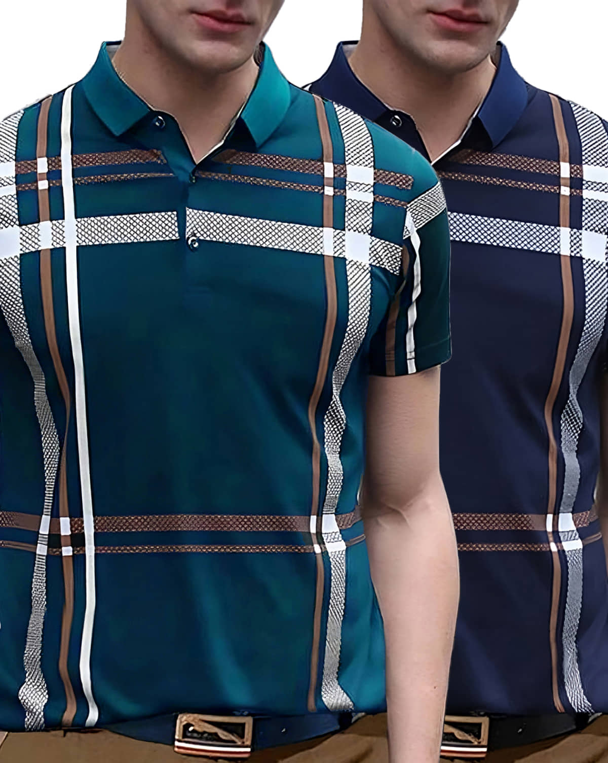 AUSK Pack of 2 Cotton Blend Regular Fit Printed Half Sleeves Men's Polo T Shirt ( Dark Green )