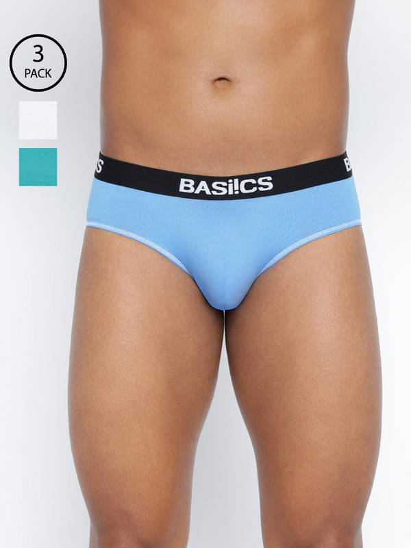 BASIICS By La Intimo Pack of 3 Cotton Blend Briefs For Men's ( Multicolor9 ) BASIICS By La Intimo Pack of 3 Cotton Blend Briefs For Men's ( Multicolor9 )