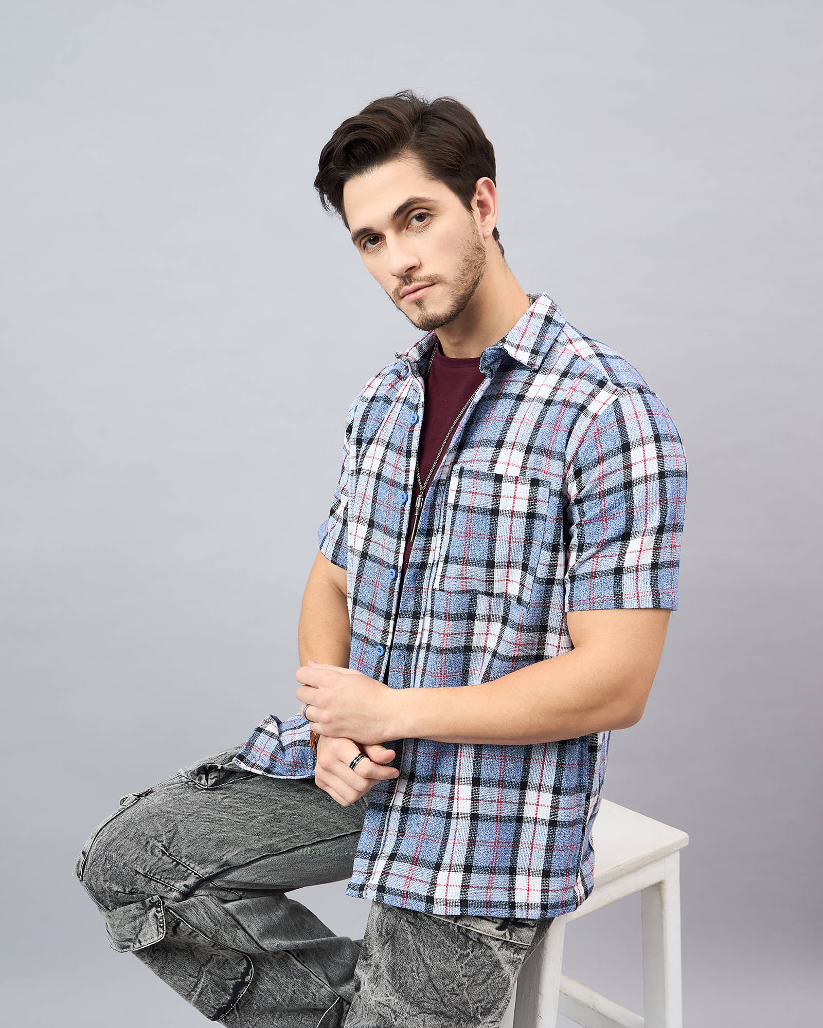 Chimpaaanzee Cotton Blend Regular Fit Checks Half Sleeves Men's Casual Shirt - Blue ( Pack of 1 ) Chimpaaanzee Cotton Blend Regular Fit Checks Half Sleeves Men's Casual Shirt - Blue ( Pack of 1 )