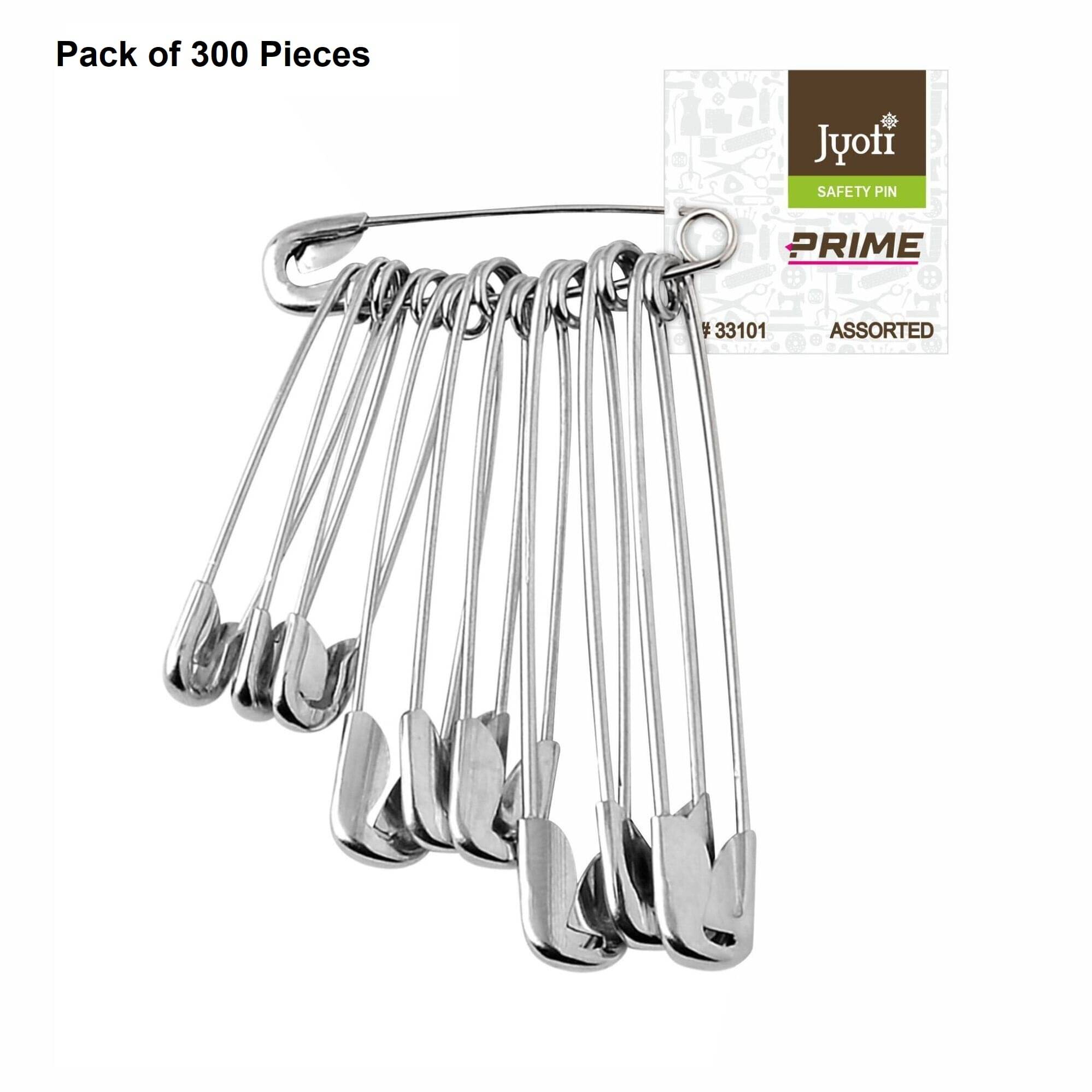     			Jyoti 33101 Safety Pins - Prime, Strong Nickel Plated Steel, Rust Resistant, Heavy Duty Variety Pack, Perfect for Clothes, Crafts, Sewing, (100 Assorted Pins in a Pouch) Sizes 0, 1 & 2 - Pack of 3