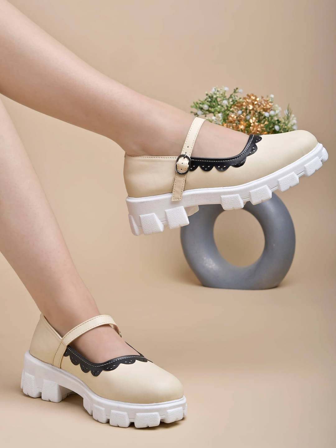     			Stylestry Cream Women's Korean Ballerinas