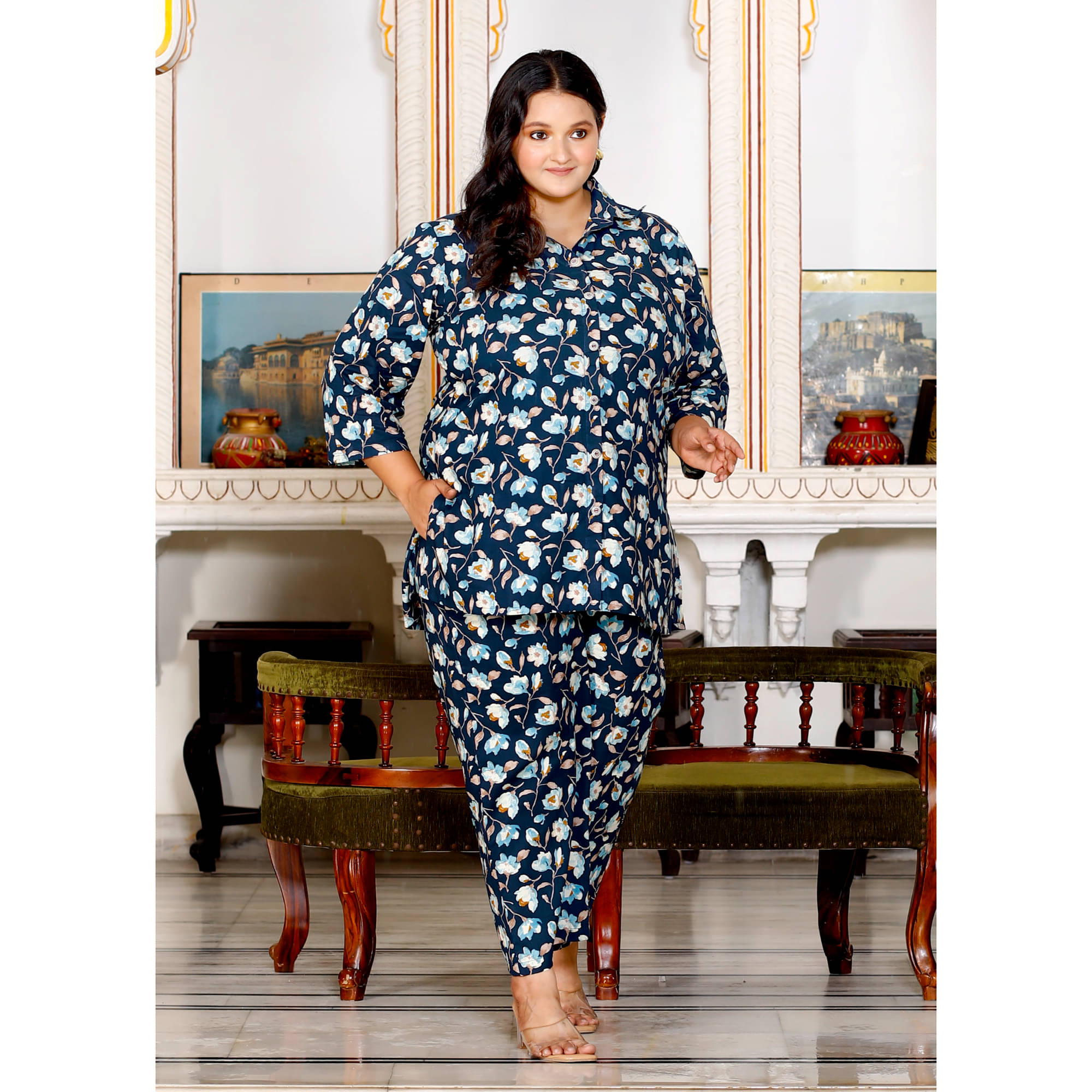     			Swasti Women Printed Shirt With Palazzos Co-Ord Set ( Blue )