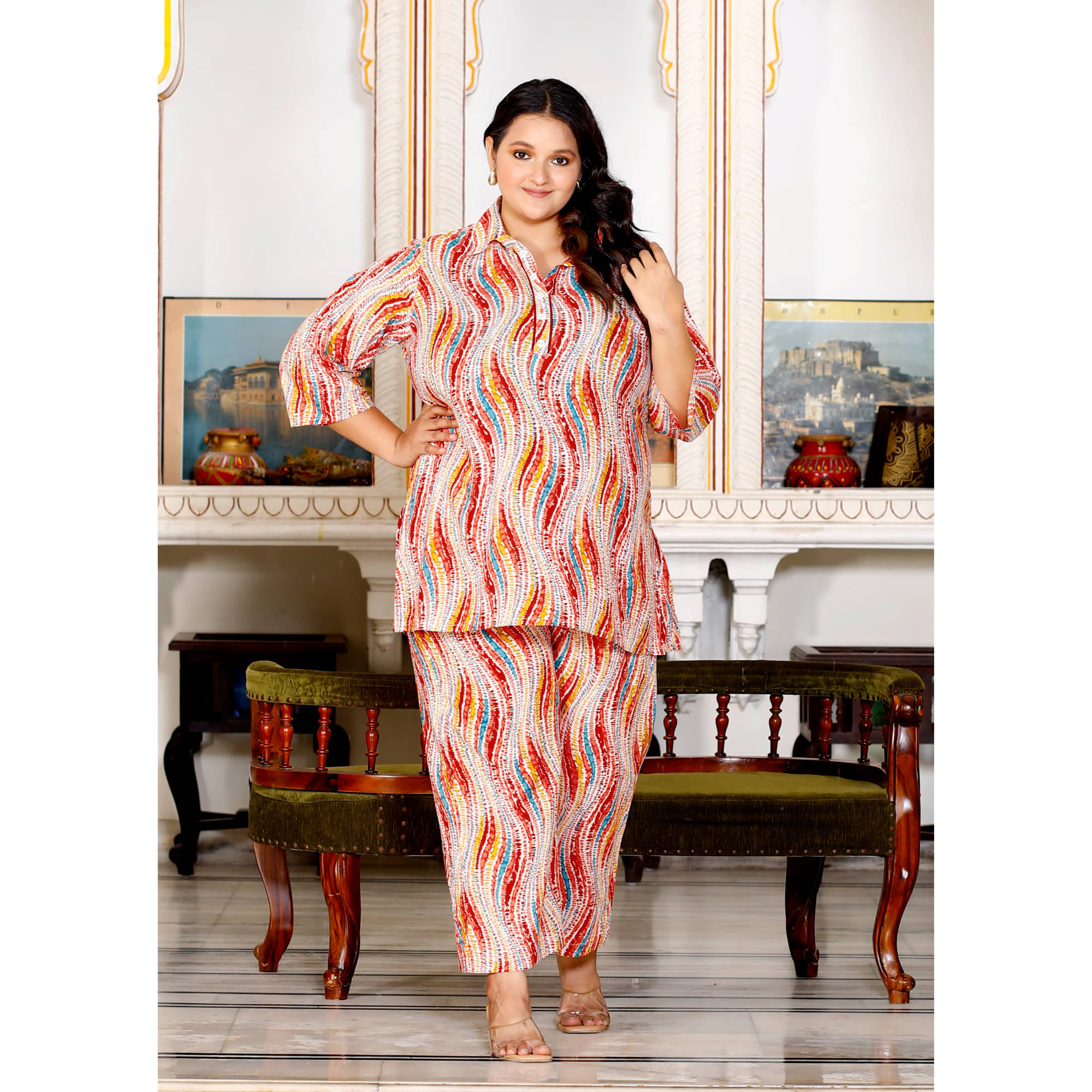     			Swasti Women Printed Shirt With Palazzos Co-Ord Set ( Rust )
