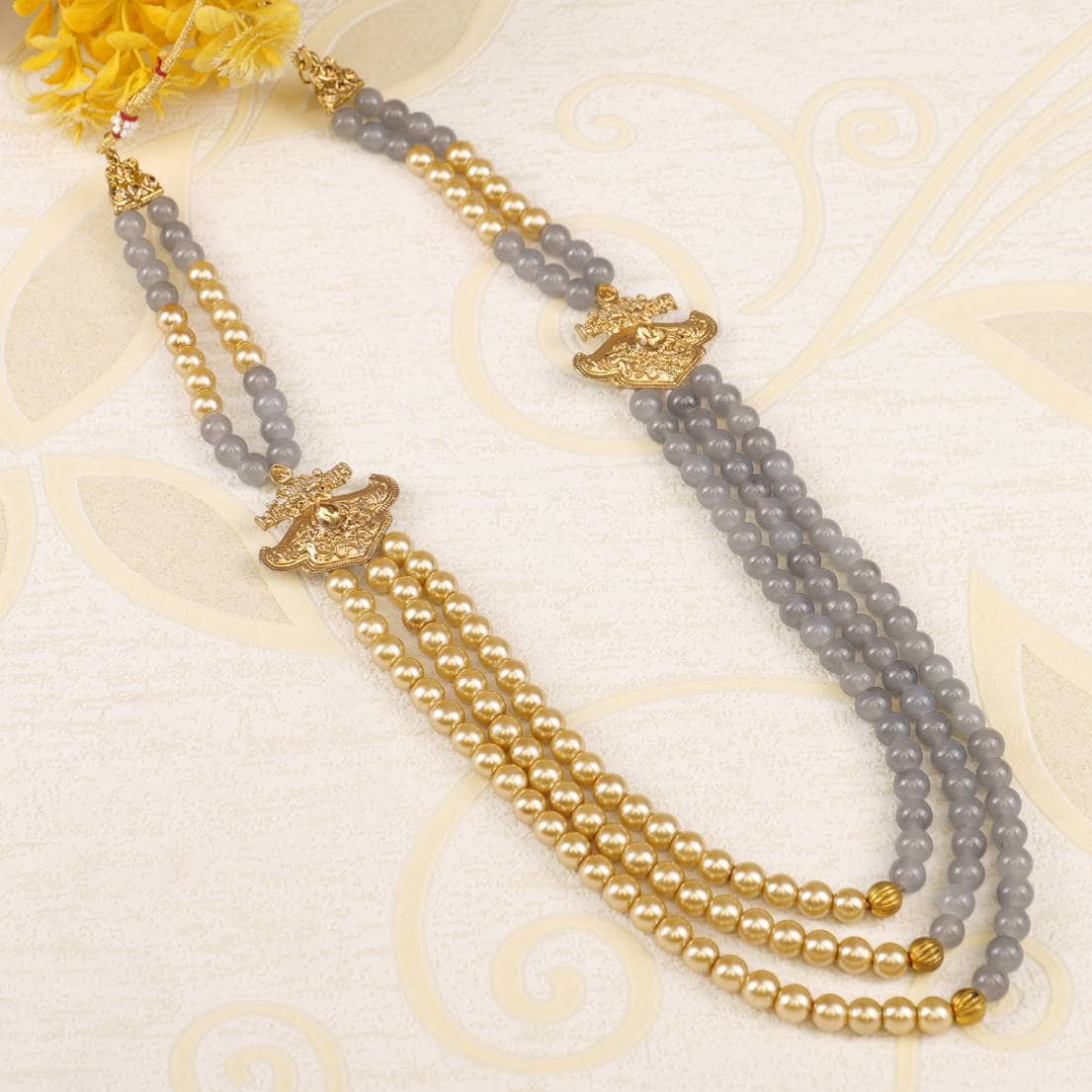 pearl beads Dulha groom sherwani Necklace/Moti Mala for Men for wedding | Exquisite Groom Mala | Perfect for Grooms - Jewellery Sets | Buy online on ZillyBuy