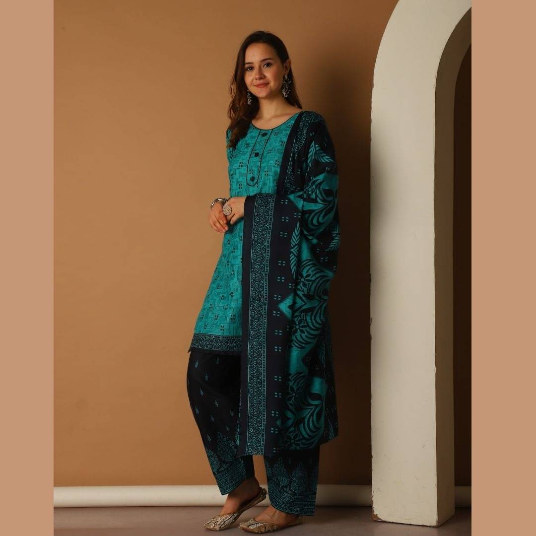 wonder weave Women Cotton Blend Printed Straight Kurti With Patiala Salwar ( Green ) wonder weave Women Cotton Blend Printed Straight Kurti With Patiala Salwar ( Green )