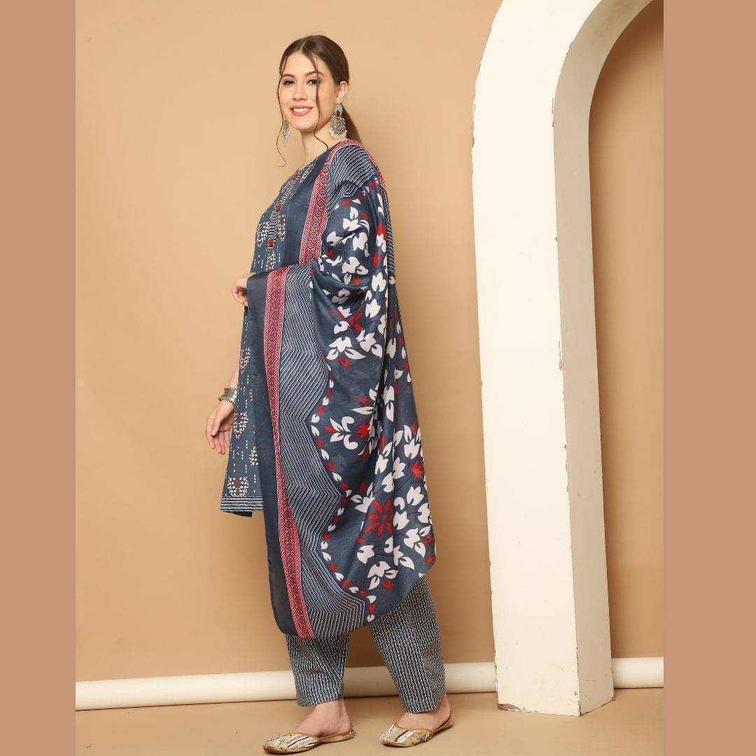 wonder weave Women Cotton Blend Printed Straight Kurti With Patiala Salwar ( Grey ) wonder weave Women Cotton Blend Printed Straight Kurti With Patiala Salwar ( Grey )