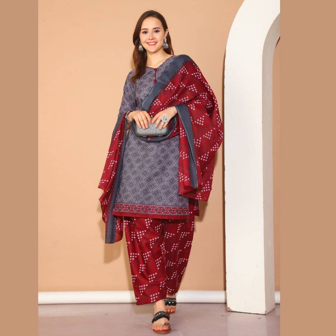 wonder weave Women Cotton Blend Printed Straight Kurti With Patiala Salwar ( Grey ) wonder weave Women Cotton Blend Printed Straight Kurti With Patiala Salwar ( Grey )