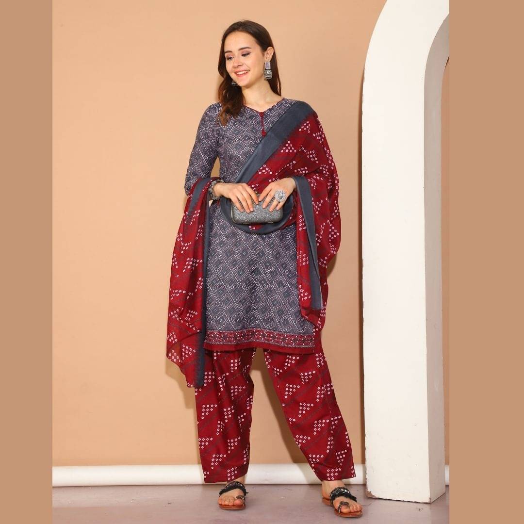 wonder weave Women Cotton Blend Printed Straight Kurti With Patiala Salwar ( Grey ) wonder weave Women Cotton Blend Printed Straight Kurti With Patiala Salwar ( Grey )