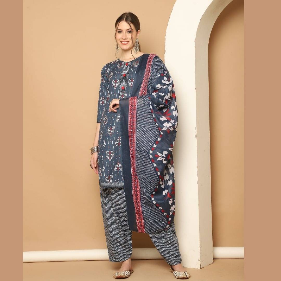 wonder weave Women Cotton Blend Printed Straight Kurti With Patiala Salwar ( Grey ) wonder weave Women Cotton Blend Printed Straight Kurti With Patiala Salwar ( Grey )