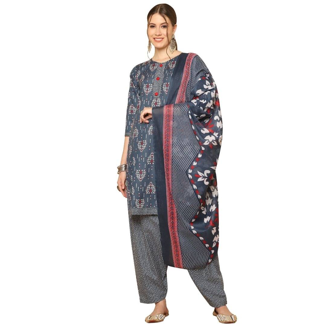 wonder weave Women Cotton Blend Printed Straight Kurti With Patiala Salwar ( Grey ) wonder weave Women Cotton Blend Printed Straight Kurti With Patiala Salwar ( Grey )