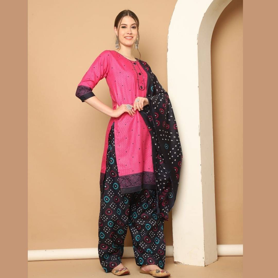 wonder weave Women Cotton Blend Printed Straight Kurti With Patiala Salwar ( Pink ) wonder weave Women Cotton Blend Printed Straight Kurti With Patiala Salwar ( Pink )