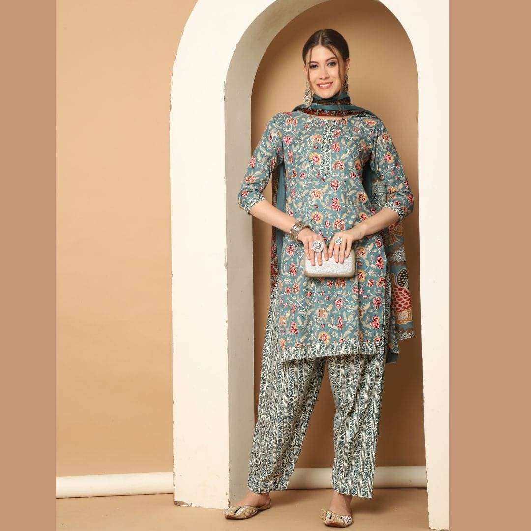 wonder weave Women Cotton Blend Printed Straight Kurti With Patiala Salwar ( Green ) wonder weave Women Cotton Blend Printed Straight Kurti With Patiala Salwar ( Green )