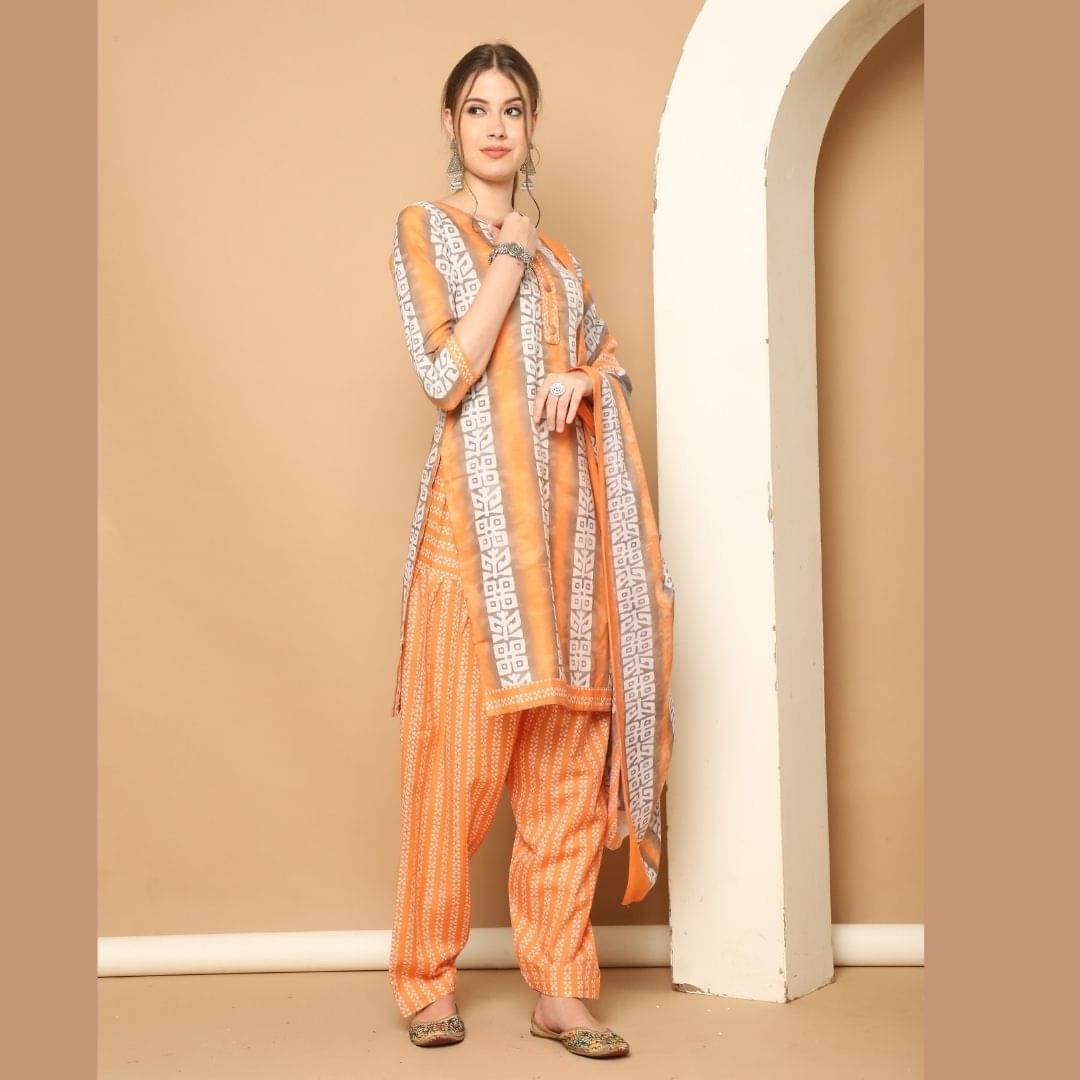 wonder weave Women Cotton Blend Printed Straight Kurti With Patiala Salwar ( Orange ) wonder weave Women Cotton Blend Printed Straight Kurti With Patiala Salwar ( Orange )