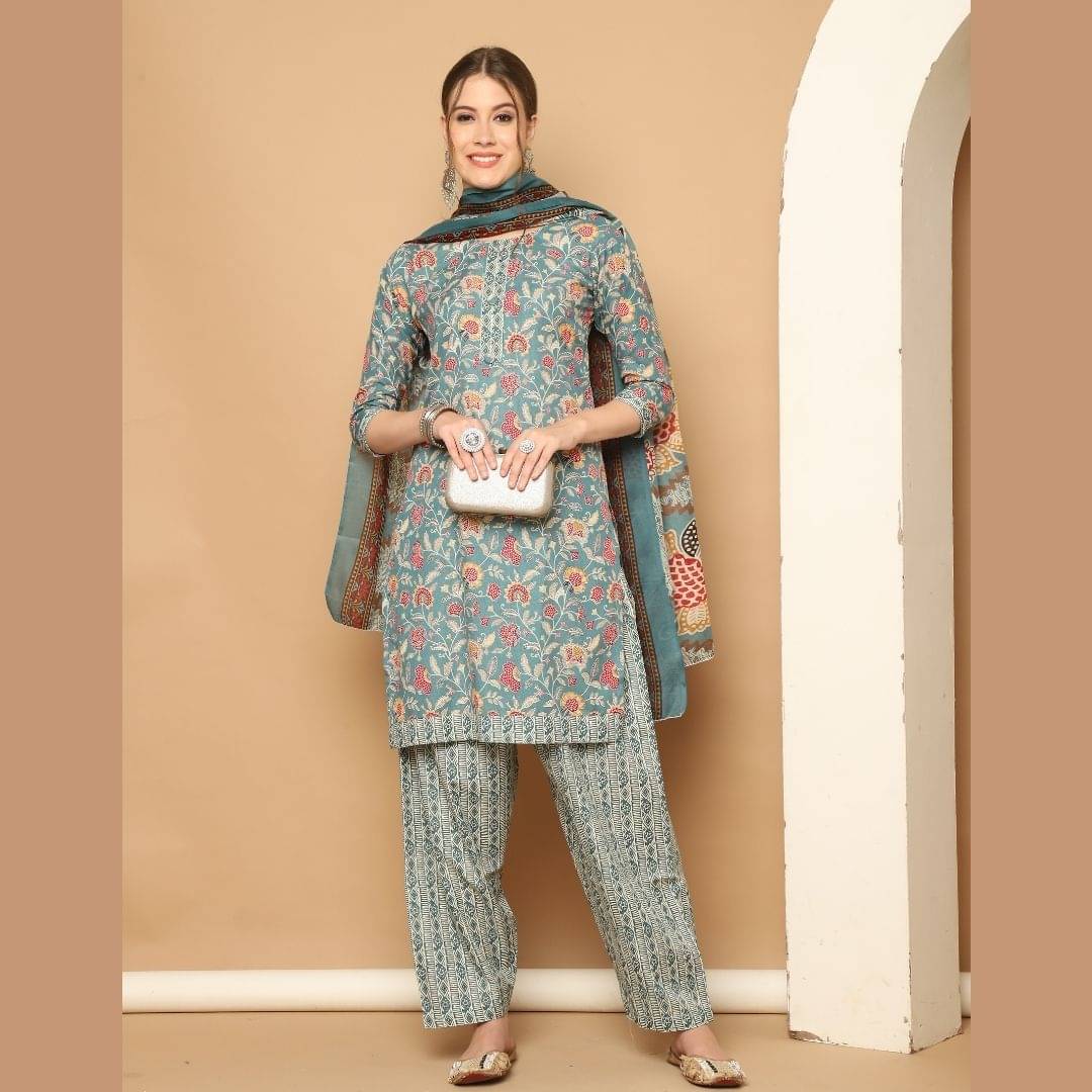 wonder weave Women Cotton Blend Printed Straight Kurti With Patiala Salwar ( Green ) wonder weave Women Cotton Blend Printed Straight Kurti With Patiala Salwar ( Green )