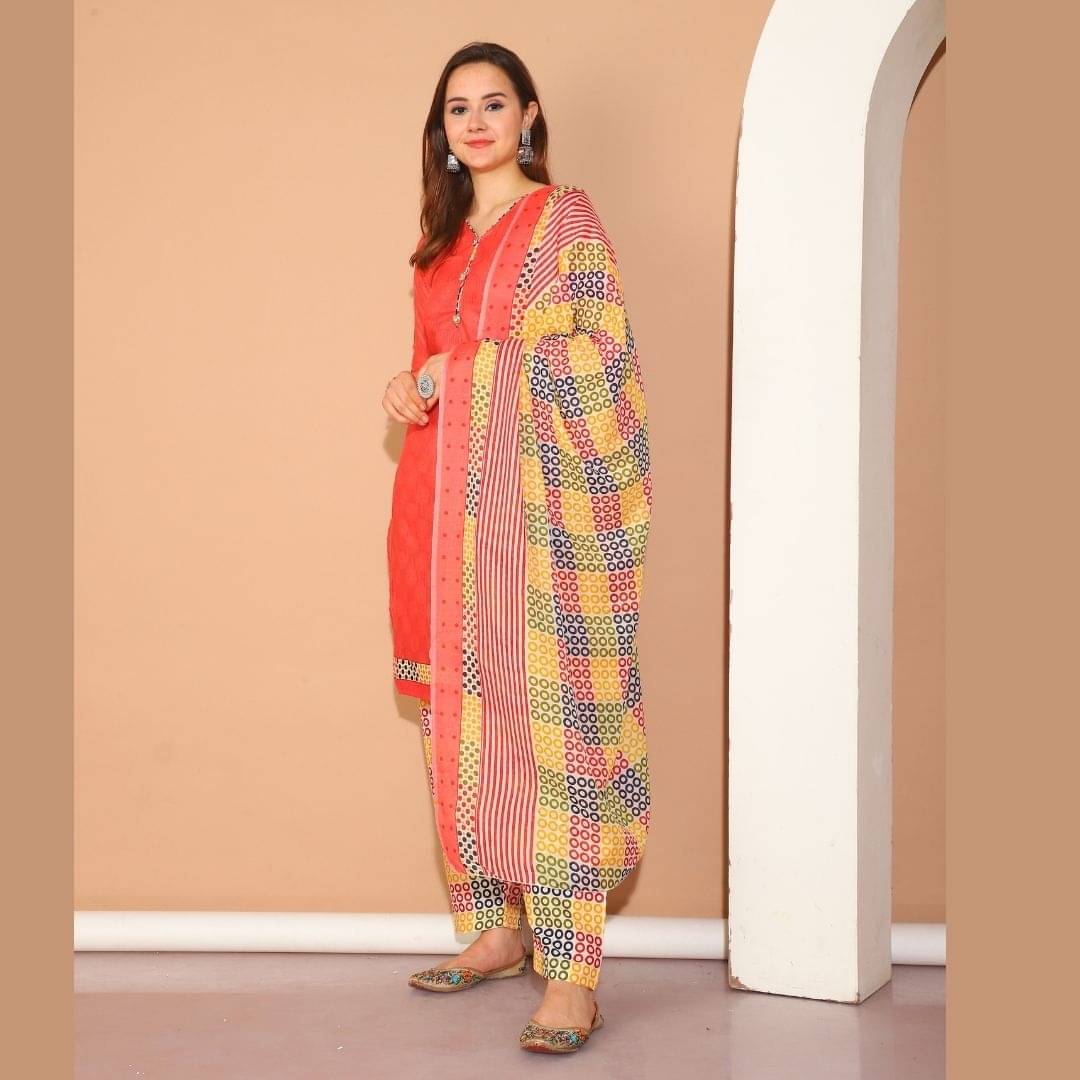 wonder weave Women Cotton Blend Printed Straight Kurti With Patiala Salwar ( Peach ) wonder weave Women Cotton Blend Printed Straight Kurti With Patiala Salwar ( Peach )