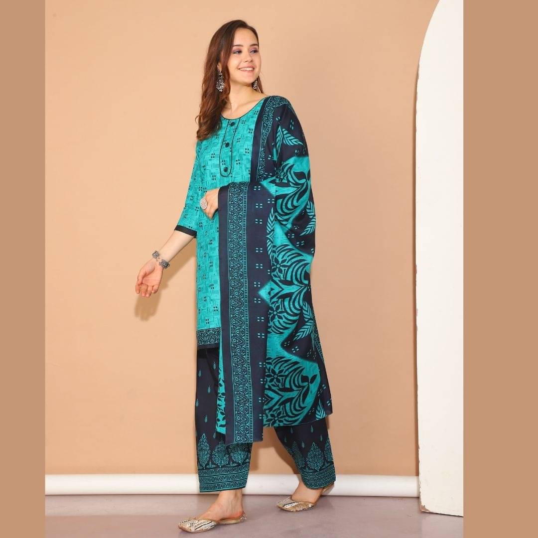 wonder weave Women Cotton Blend Printed Straight Kurti With Patiala Salwar ( Green )     			wonder weave Women Cotton Blend Printed Straight Kurti With Patiala Salwar ( Green )