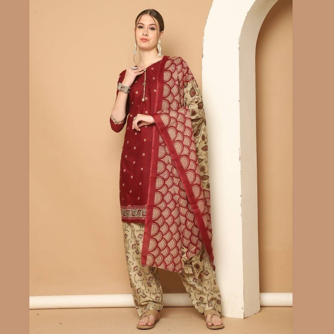 wonder weave Women Cotton Blend Printed Straight Kurti With Patiala Salwar ( Maroon ) wonder weave Women Cotton Blend Printed Straight Kurti With Patiala Salwar ( Maroon )