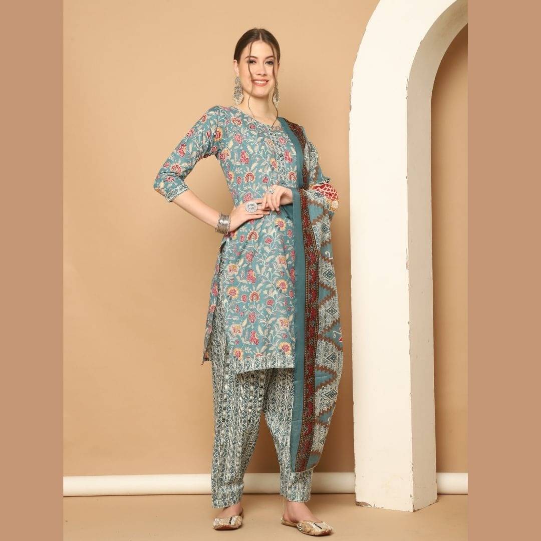 wonder weave Women Cotton Blend Printed Straight Kurti With Patiala Salwar ( Green ) wonder weave Women Cotton Blend Printed Straight Kurti With Patiala Salwar ( Green )