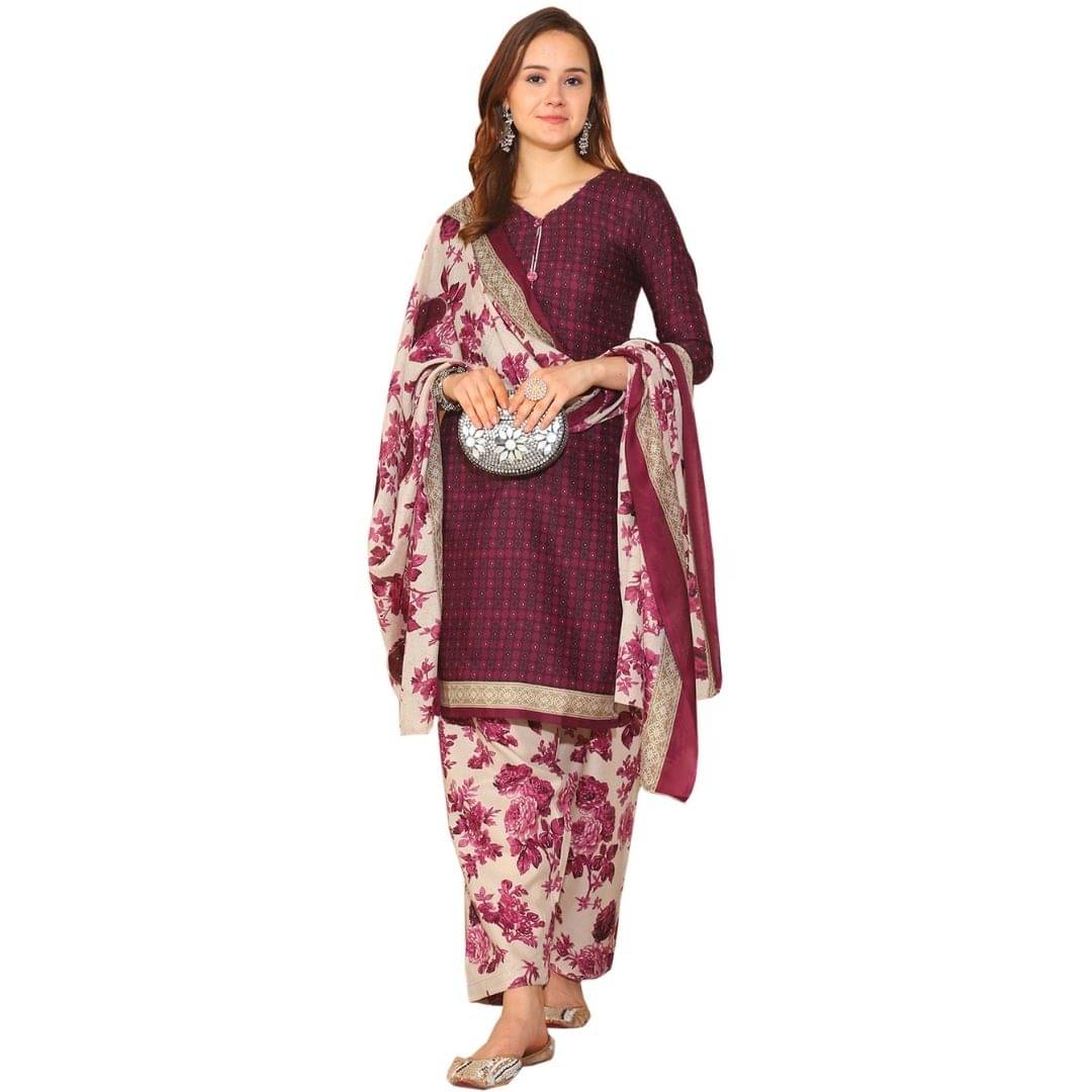 wonder weave Women Cotton Blend Printed Straight Kurti With Patiala Salwar ( Purple ) wonder weave Women Cotton Blend Printed Straight Kurti With Patiala Salwar ( Purple )